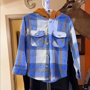 SHEIN Blue and Orange Plaid Kids Jacket